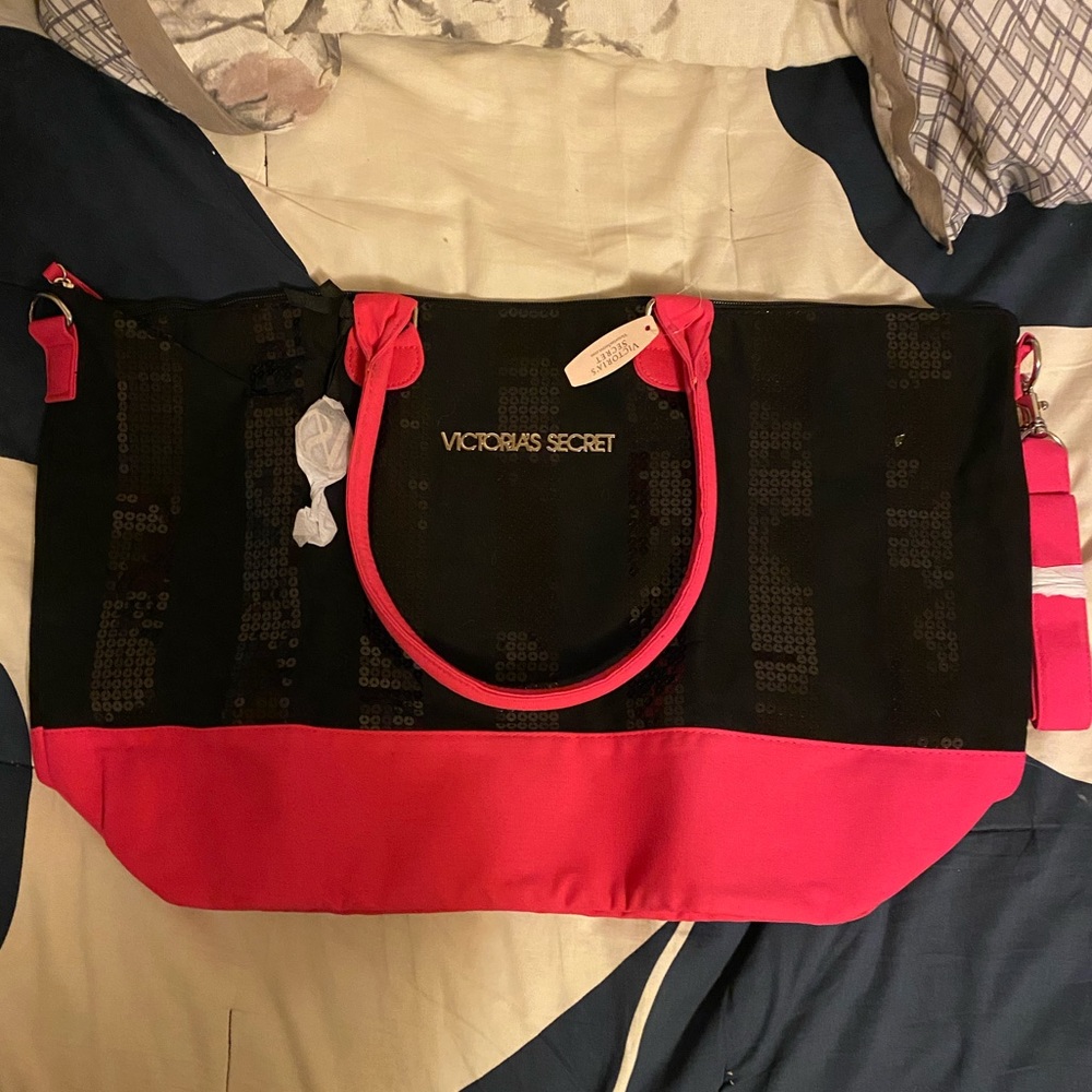 Victoria’s Secret Black and Pink Canvas Tote